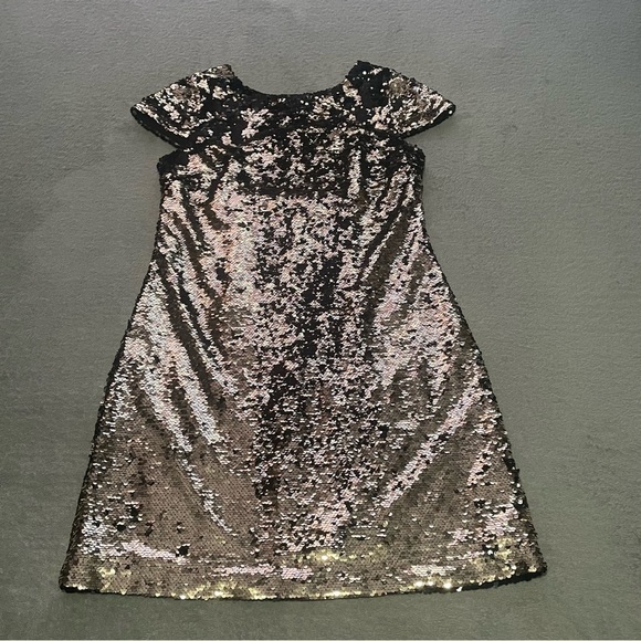 Sam Edelman sequin cap sleeve dress size 8 gold black VGUC - Picture 7 of 11